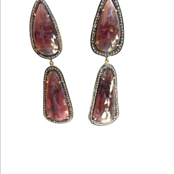 Pair of Indian Pink Sapphire Diamond  Earrings - Picture 10 of 10